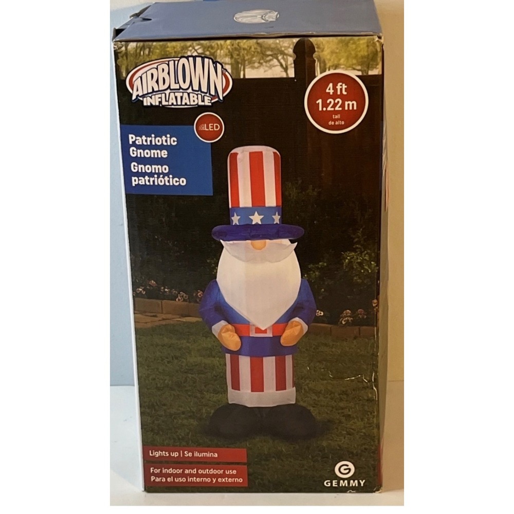 Gemmy 4' Patriotic Uncle Sam Inflatable Gnome Indoor Outdoor JULY 4TH DECOR